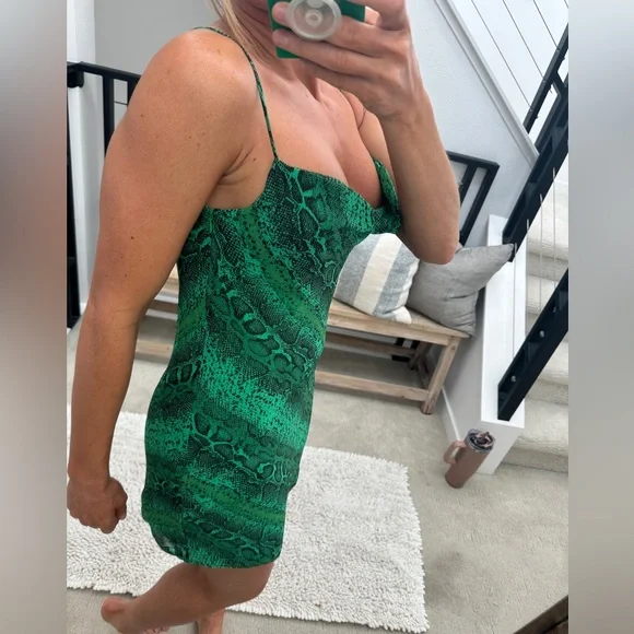 NBD Revolve Maisie Green Snakeskin Cowl Neck Mini Dress | Size S - Picture 6 of 14